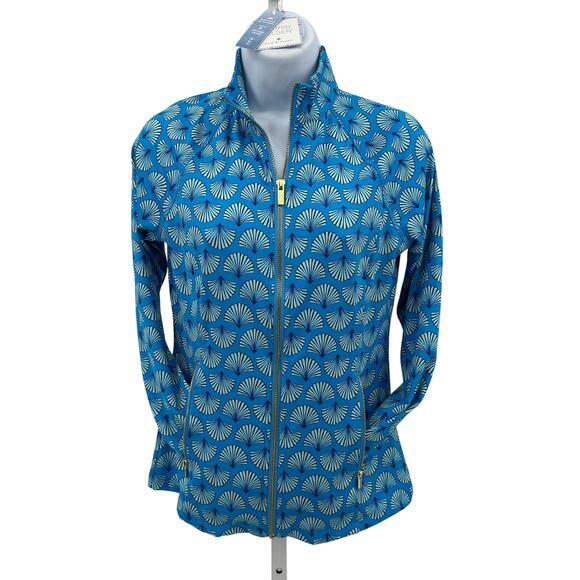 Sigrid Olsen Golf Tennis Full Zip Jacket WMNS XS Blue Teal Shell Print Stretch - Picture 2 of 8